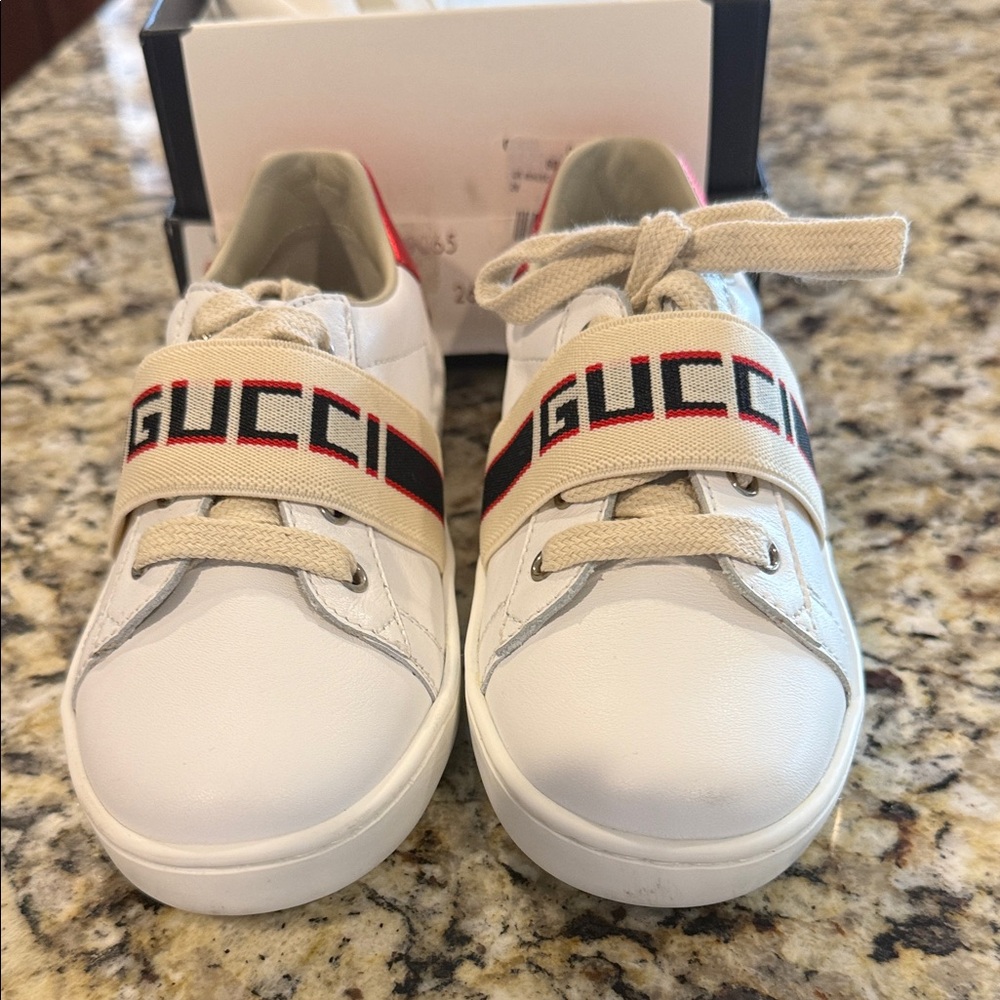 Gucci Kids White and Beige Sneakers